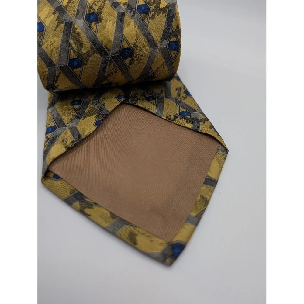 Stafford Executive Mens Tie Made in Italy Silk Geometric Gold Grey Blue 4 Inch